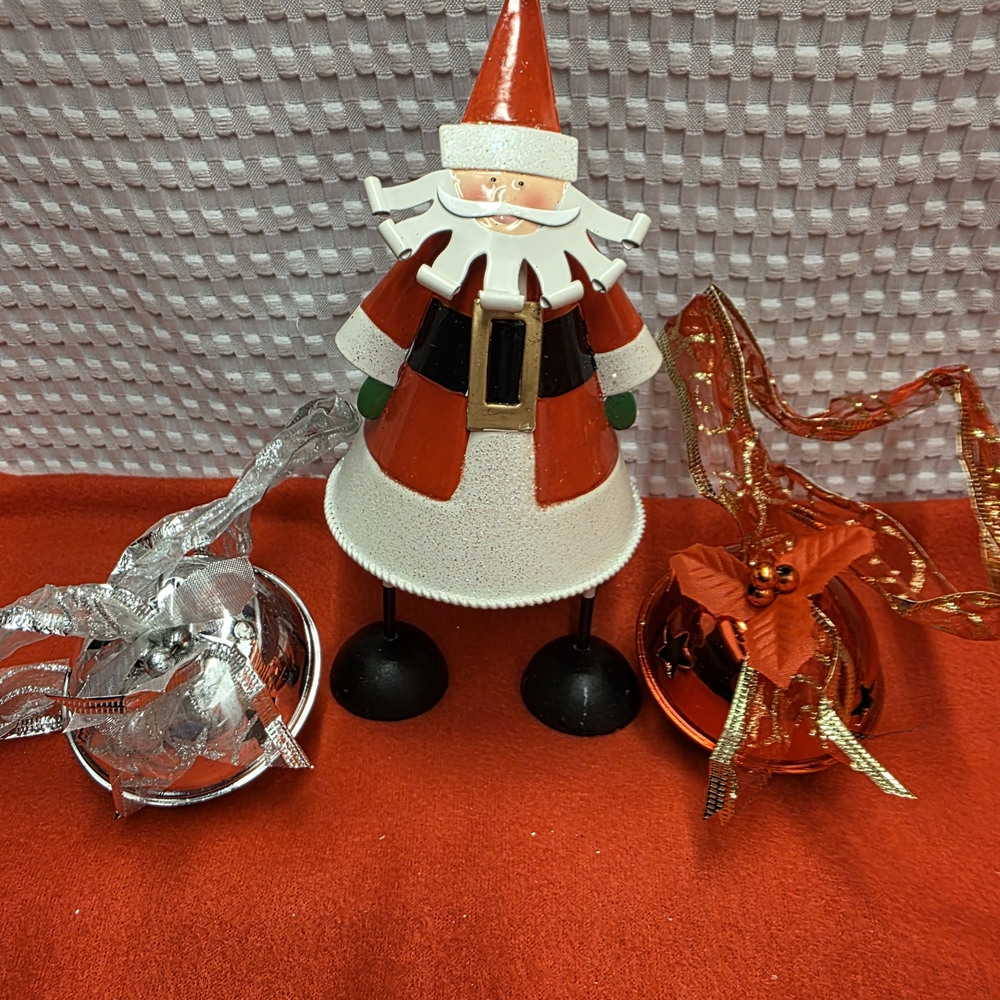 Festive Springy Santa Figurine with Two Large Jingle Bells.